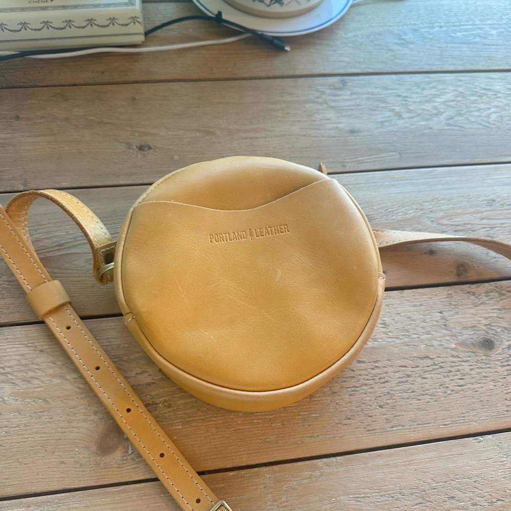 Portland Leather Round Crossbody Bag in Mustard Yellow